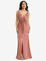 Alt View 1 Thumbnail - Desert Rose Skinny Strap Plunge Neckline Maxi Dress with Bow Detail