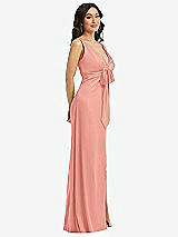 Side View Thumbnail - Rose - PANTONE Rose Quartz Skinny Strap Plunge Neckline Maxi Dress with Bow Detail