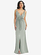 Alt View 1 Thumbnail - Willow Green Skinny Strap Plunge Neckline Maxi Dress with Bow Detail