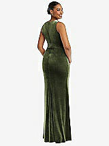 Rear View Thumbnail - Olive Green Square Neck Closed Back Velvet Maxi Dress 