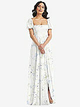 Front View Thumbnail - Bleu Garden Puff Sleeve Chiffon Maxi Dress with Front Slit