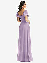 Rear View Thumbnail - Pale Purple Puff Sleeve Chiffon Maxi Dress with Front Slit