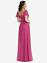 Rear View Thumbnail - Tea Rose Puff Sleeve Chiffon Maxi Dress with Front Slit