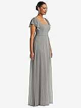 Side View Thumbnail - Chelsea Gray Flutter Sleeve Scoop Open-Back Chiffon Maxi Dress