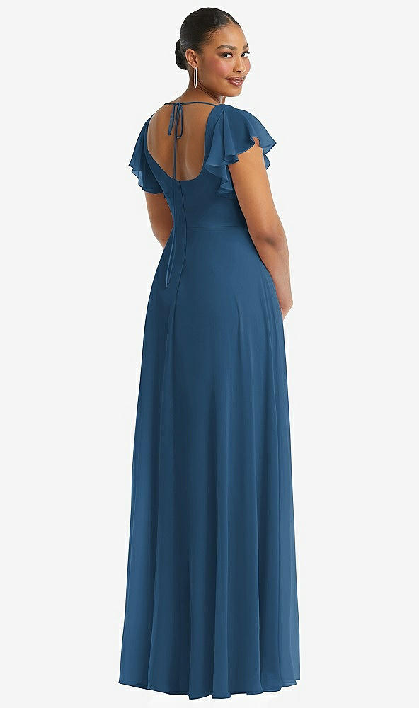 Back View - Dusk Blue Flutter Sleeve Scoop Open-Back Chiffon Maxi Dress