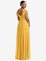 Rear View Thumbnail - NYC Yellow Flutter Sleeve Scoop Open-Back Chiffon Maxi Dress