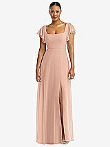 Alt View 1 Thumbnail - Pale Peach Flutter Sleeve Scoop Open-Back Chiffon Maxi Dress