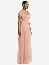 Side View Thumbnail - Pale Peach Flutter Sleeve Scoop Open-Back Chiffon Maxi Dress