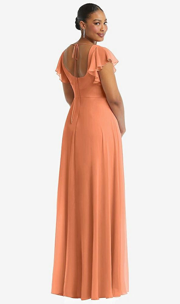 Back View - Sweet Melon Flutter Sleeve Scoop Open-Back Chiffon Maxi Dress