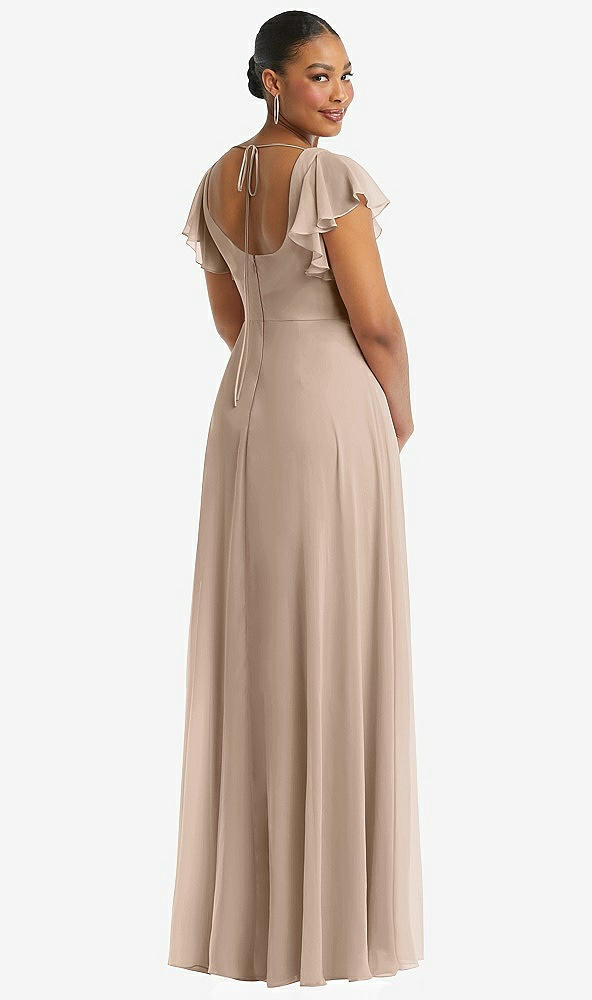 Back View - Topaz Flutter Sleeve Scoop Open-Back Chiffon Maxi Dress