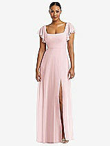 Alt View 1 Thumbnail - Ballet Pink Flutter Sleeve Scoop Open-Back Chiffon Maxi Dress