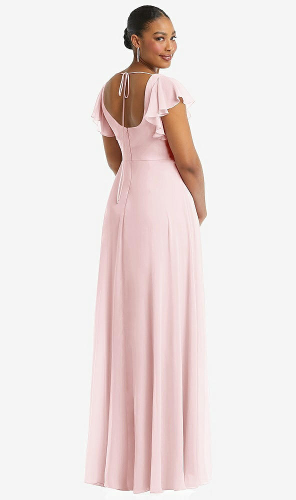 Back View - Ballet Pink Flutter Sleeve Scoop Open-Back Chiffon Maxi Dress