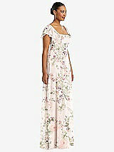 Side View Thumbnail - Blush Garden Flutter Sleeve Scoop Open-Back Chiffon Maxi Dress