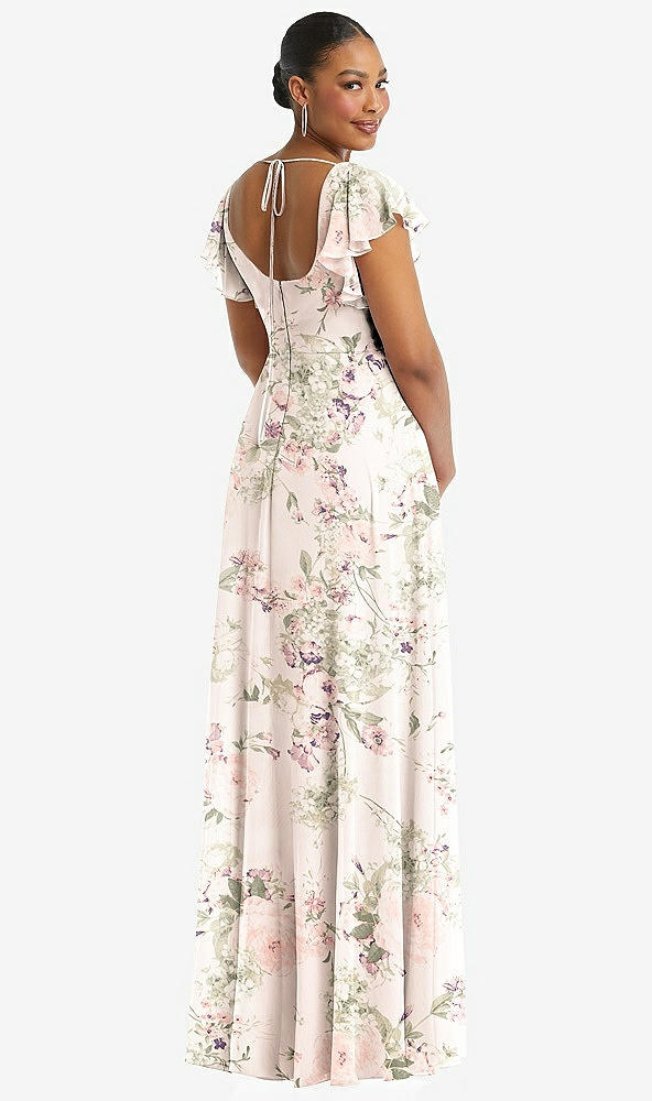 Back View - Blush Garden Flutter Sleeve Scoop Open-Back Chiffon Maxi Dress