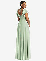 Rear View Thumbnail - Celadon Flutter Sleeve Scoop Open-Back Chiffon Maxi Dress