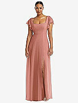 Alt View 1 Thumbnail - Desert Rose Flutter Sleeve Scoop Open-Back Chiffon Maxi Dress