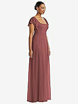 Side View Thumbnail - English Rose Flutter Sleeve Scoop Open-Back Chiffon Maxi Dress