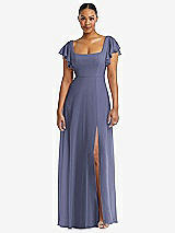 Alt View 1 Thumbnail - French Blue Flutter Sleeve Scoop Open-Back Chiffon Maxi Dress