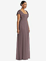 Side View Thumbnail - French Truffle Flutter Sleeve Scoop Open-Back Chiffon Maxi Dress