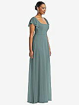 Side View Thumbnail - Icelandic Flutter Sleeve Scoop Open-Back Chiffon Maxi Dress