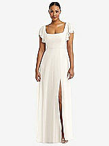 Alt View 1 Thumbnail - Ivory Flutter Sleeve Scoop Open-Back Chiffon Maxi Dress