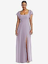 Alt View 1 Thumbnail - Lilac Haze Flutter Sleeve Scoop Open-Back Chiffon Maxi Dress