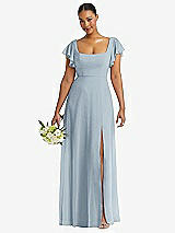 Front View Thumbnail - Mist Flutter Sleeve Scoop Open-Back Chiffon Maxi Dress