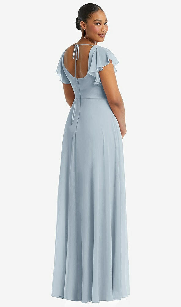 Back View - Mist Flutter Sleeve Scoop Open-Back Chiffon Maxi Dress