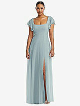 Alt View 1 Thumbnail - Morning Sky Flutter Sleeve Scoop Open-Back Chiffon Maxi Dress