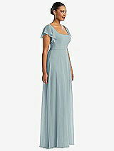 Side View Thumbnail - Morning Sky Flutter Sleeve Scoop Open-Back Chiffon Maxi Dress