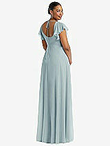 Rear View Thumbnail - Morning Sky Flutter Sleeve Scoop Open-Back Chiffon Maxi Dress