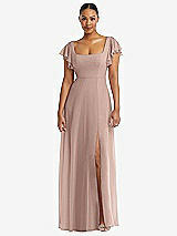 Alt View 1 Thumbnail - Neu Nude Flutter Sleeve Scoop Open-Back Chiffon Maxi Dress