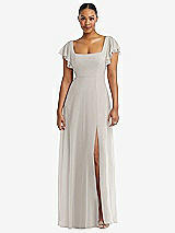 Alt View 1 Thumbnail - Oyster Flutter Sleeve Scoop Open-Back Chiffon Maxi Dress