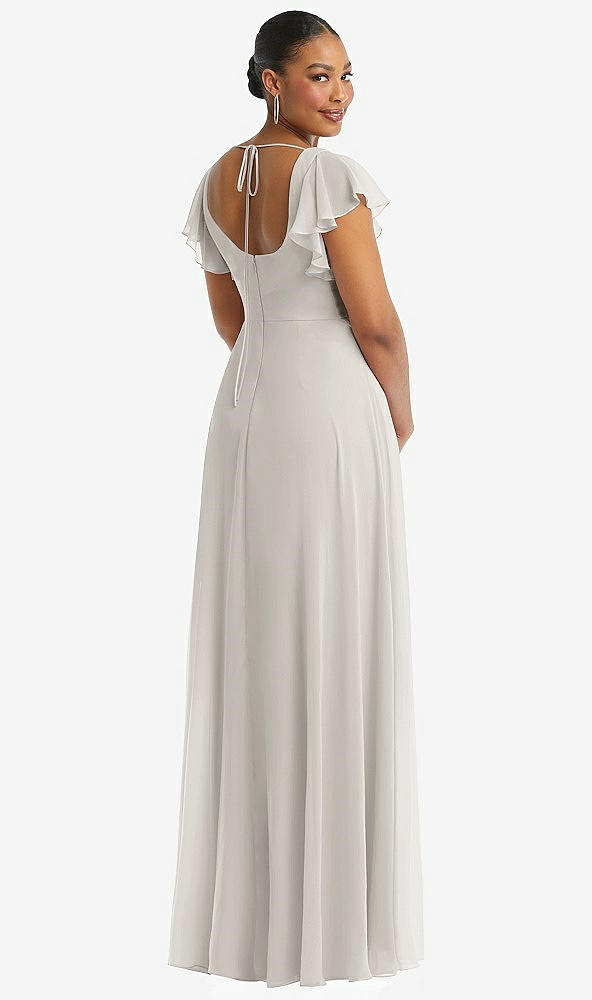 Back View - Oyster Flutter Sleeve Scoop Open-Back Chiffon Maxi Dress