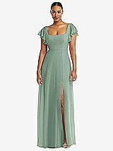 Alt View 1 Thumbnail - Seagrass Flutter Sleeve Scoop Open-Back Chiffon Maxi Dress