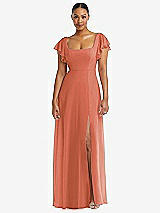 Alt View 1 Thumbnail - Terracotta Copper Flutter Sleeve Scoop Open-Back Chiffon Maxi Dress