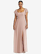 Alt View 1 Thumbnail - Toasted Sugar Flutter Sleeve Scoop Open-Back Chiffon Maxi Dress