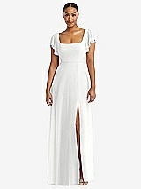 Alt View 1 Thumbnail - White Flutter Sleeve Scoop Open-Back Chiffon Maxi Dress