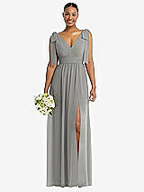 Alt View 1 Thumbnail - Chelsea Gray Plunge Neckline Bow Shoulder Empire Waist Chiffon Maxi Dress