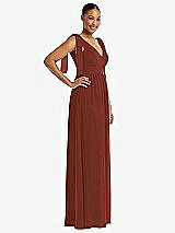 Side View Thumbnail - Auburn Moon Plunge Neckline Bow Shoulder Empire Waist Chiffon Maxi Dress