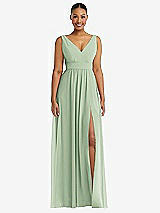 Alt View 2 Thumbnail - Celadon Plunge Neckline Bow Shoulder Empire Waist Chiffon Maxi Dress