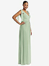 Side View Thumbnail - Celadon Plunge Neckline Bow Shoulder Empire Waist Chiffon Maxi Dress