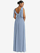 Rear View Thumbnail - Cloudy Plunge Neckline Bow Shoulder Empire Waist Chiffon Maxi Dress