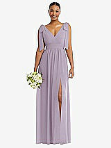 Alt View 1 Thumbnail - Lilac Haze Plunge Neckline Bow Shoulder Empire Waist Chiffon Maxi Dress