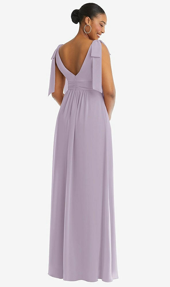 Back View - Lilac Haze Plunge Neckline Bow Shoulder Empire Waist Chiffon Maxi Dress