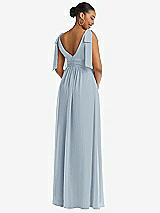 Rear View Thumbnail - Mist Plunge Neckline Bow Shoulder Empire Waist Chiffon Maxi Dress