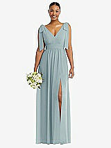 Alt View 1 Thumbnail - Morning Sky Plunge Neckline Bow Shoulder Empire Waist Chiffon Maxi Dress