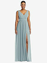 Alt View 2 Thumbnail - Morning Sky Plunge Neckline Bow Shoulder Empire Waist Chiffon Maxi Dress