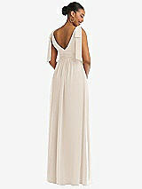 Rear View Thumbnail - Oat Plunge Neckline Bow Shoulder Empire Waist Chiffon Maxi Dress