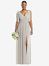 Alt View 1 Thumbnail - Oyster Plunge Neckline Bow Shoulder Empire Waist Chiffon Maxi Dress